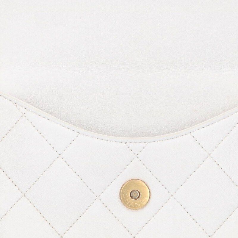 Chanel White and Gold Chain Lambskin Shoulder Bag