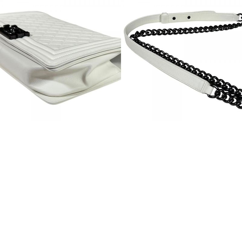 Chanel Boy Shoulder Bag Leather White Ladies