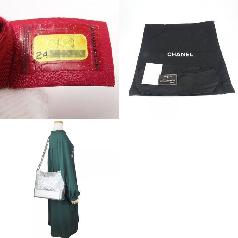 Chanel Shoulder Bag Gabrielle Chain Large Hobo Leather Silver Metallic