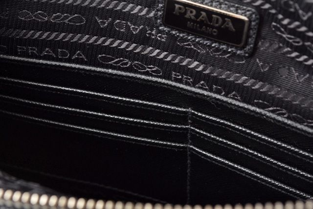 Prada Clutch Bag Travel Pouch Men's Saffiano Patch Patchwork Black Azzurro