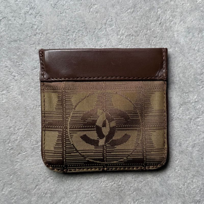 Chanel New Travel Line Coin Case Mini Pouch Ring Leather Canvas Brown