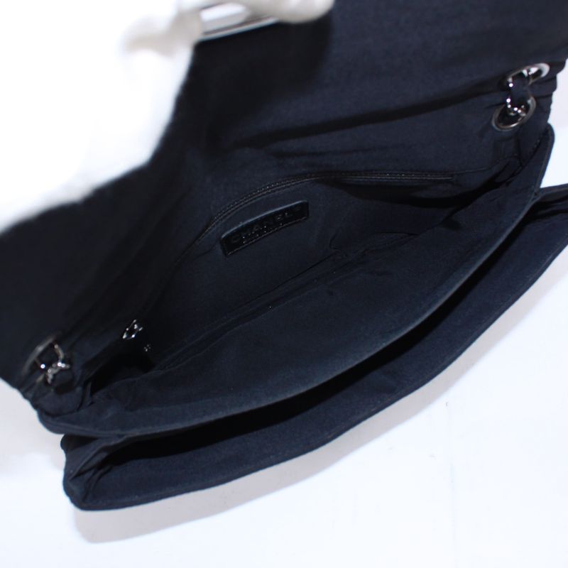 Chanel Chain Shoulder Bag Nylon Black and White Shoulder Bag Silver