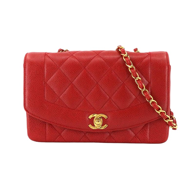 Chanel Chanel Diana Quilted 22 Chain Shoulder Bag Caviar Leather Red Vintage