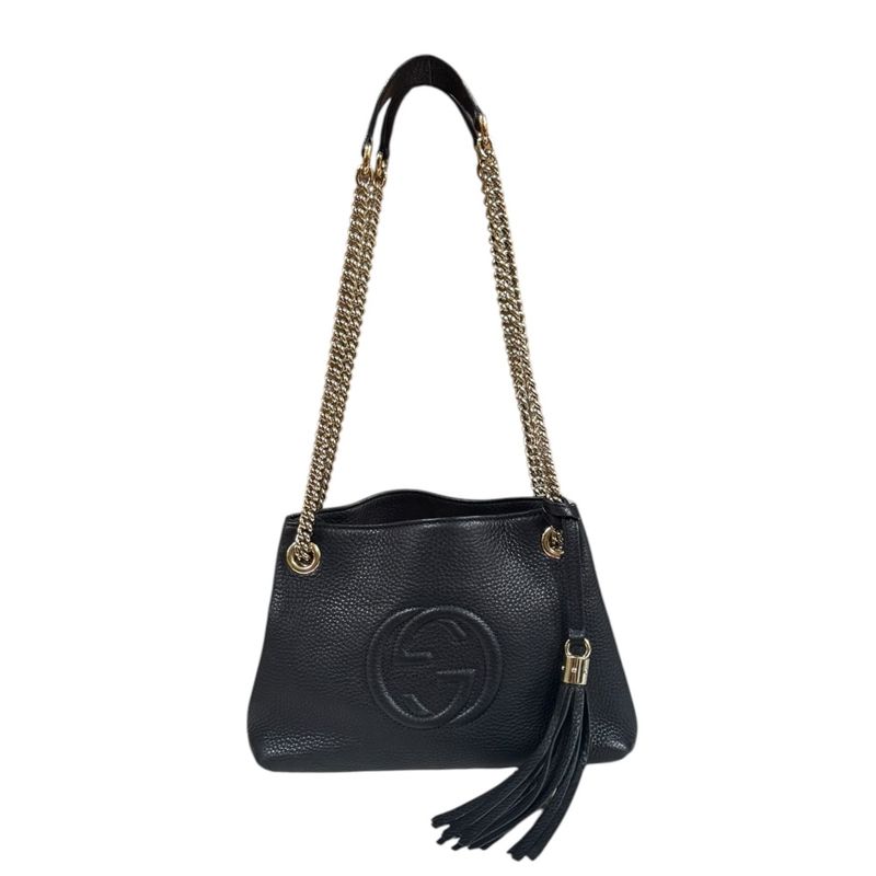 Gucci Soho Shoulder Bag Leather Black Ladies