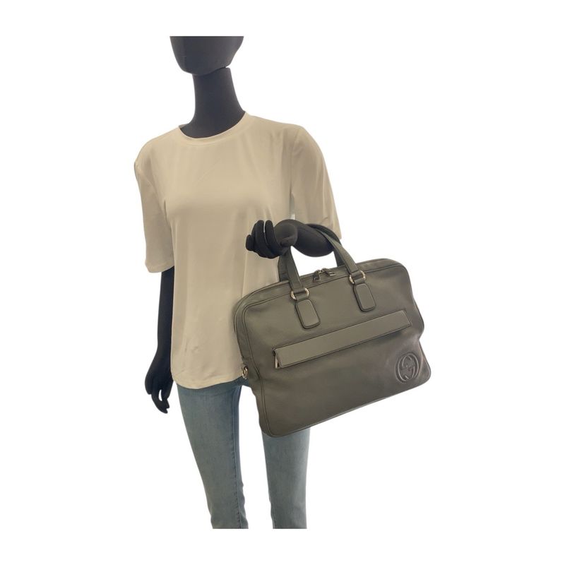 Gucci Soho Grey Silver Hardware Leather Business Bag Shoulder Bag