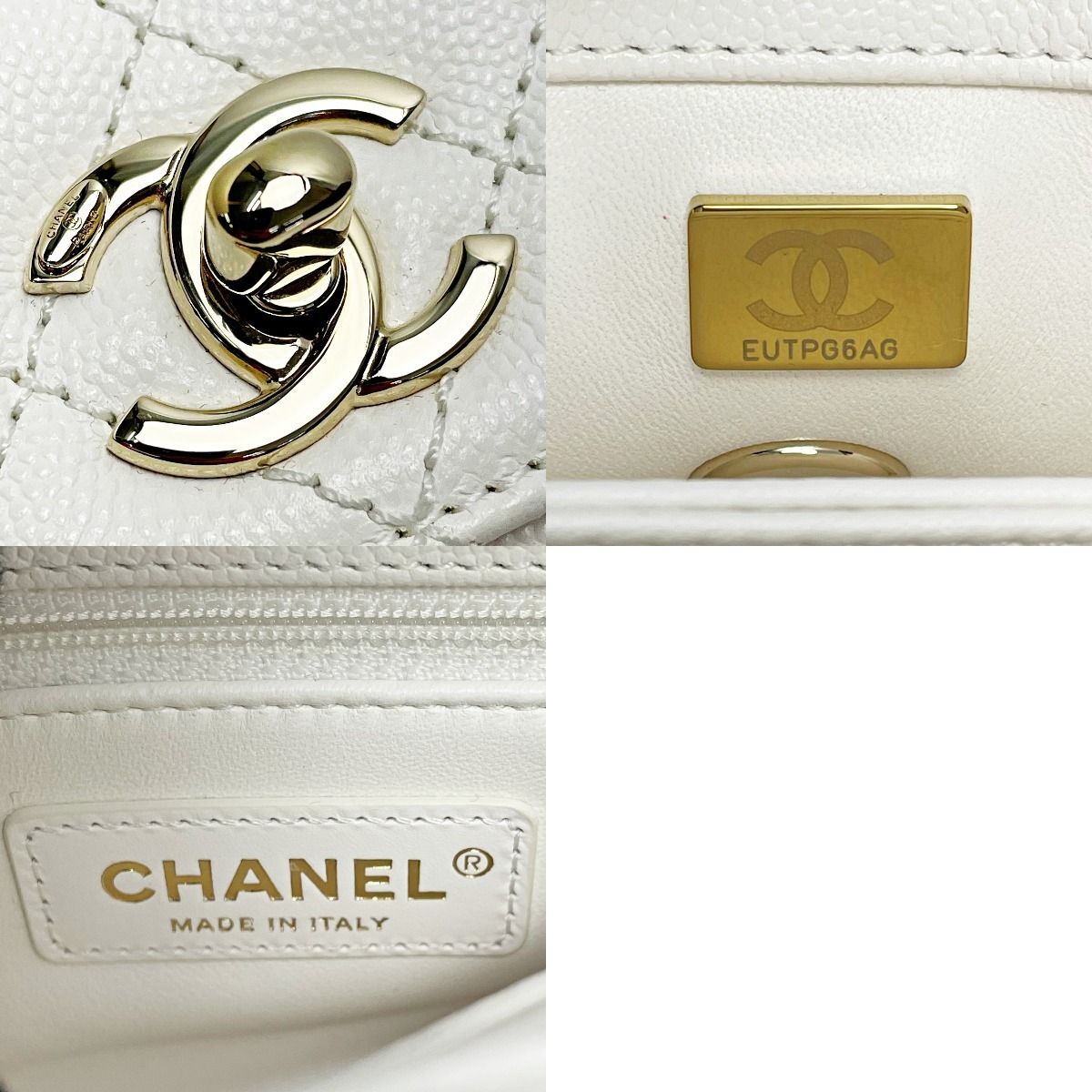 Chanel Chanel Coco Handle As2215 White 2-Way Bag Quilted Caviar Leather
