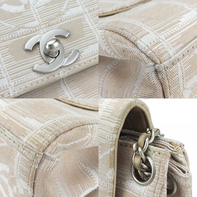 Chanel Shoulder Bag New Travel Line Nylon Pink Beige Silver Hardware
